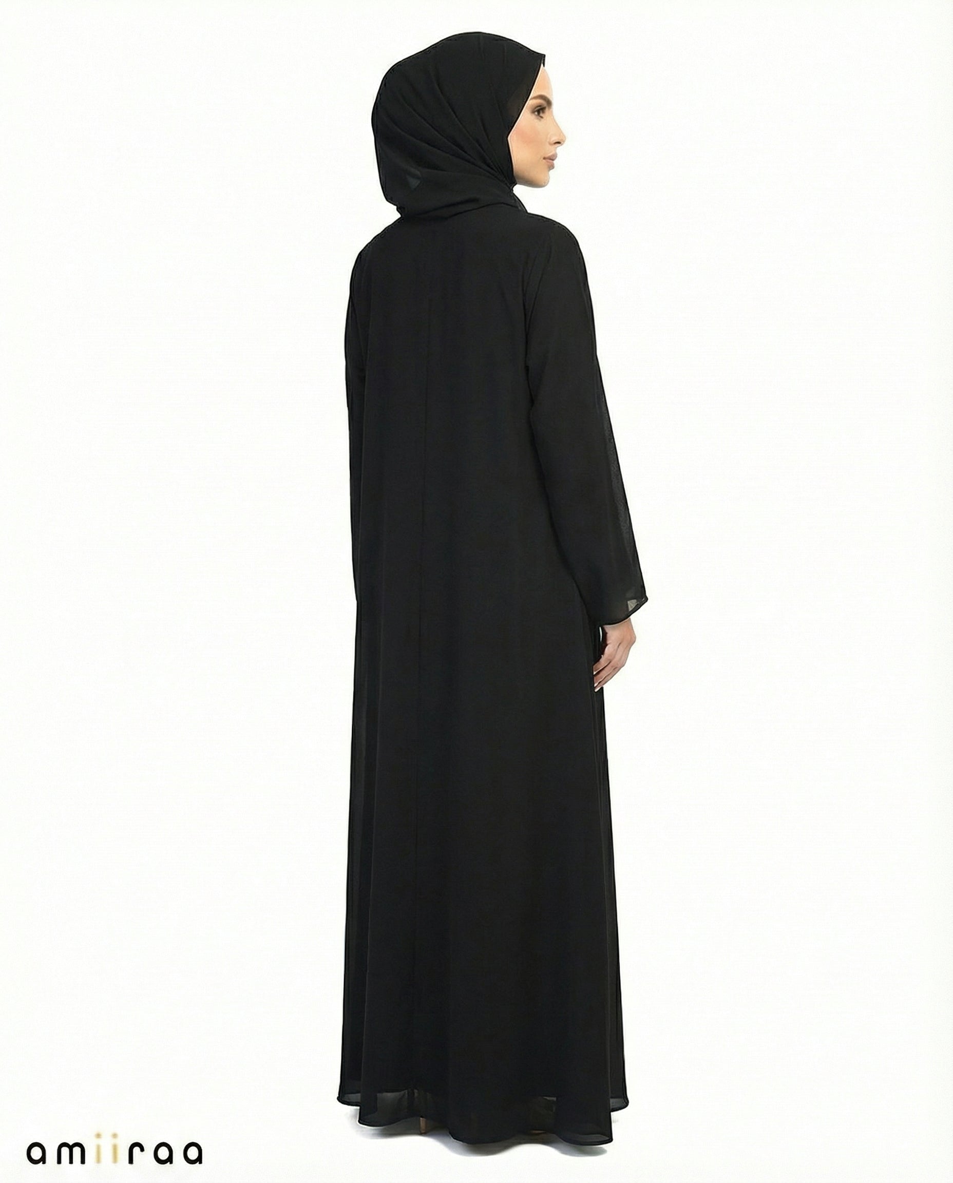 Tap Shoe Chiffon Abaya with Stone & Bead Embellished Front Panel
