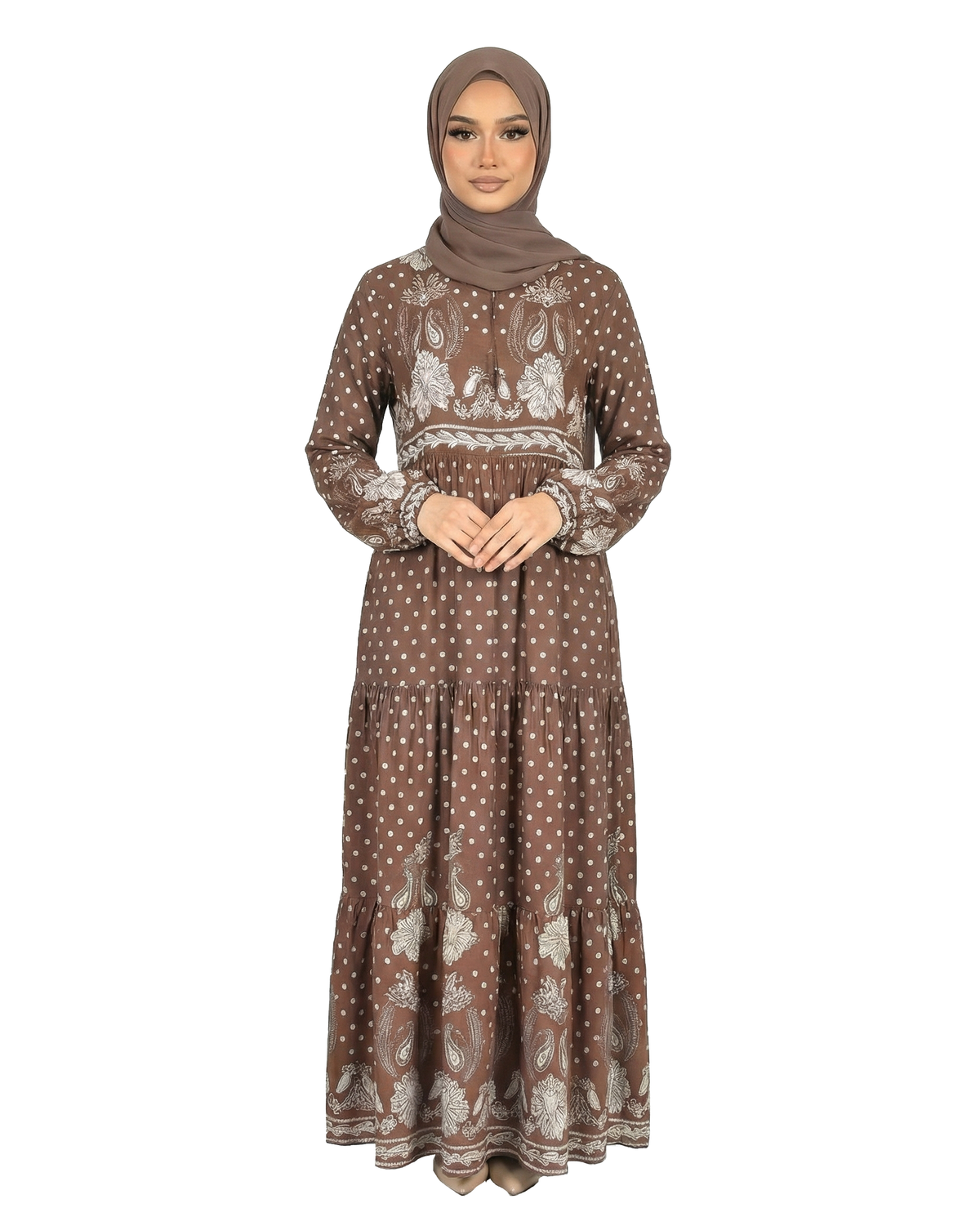 Licorice Bohemian Floral Modest Maxi Dress