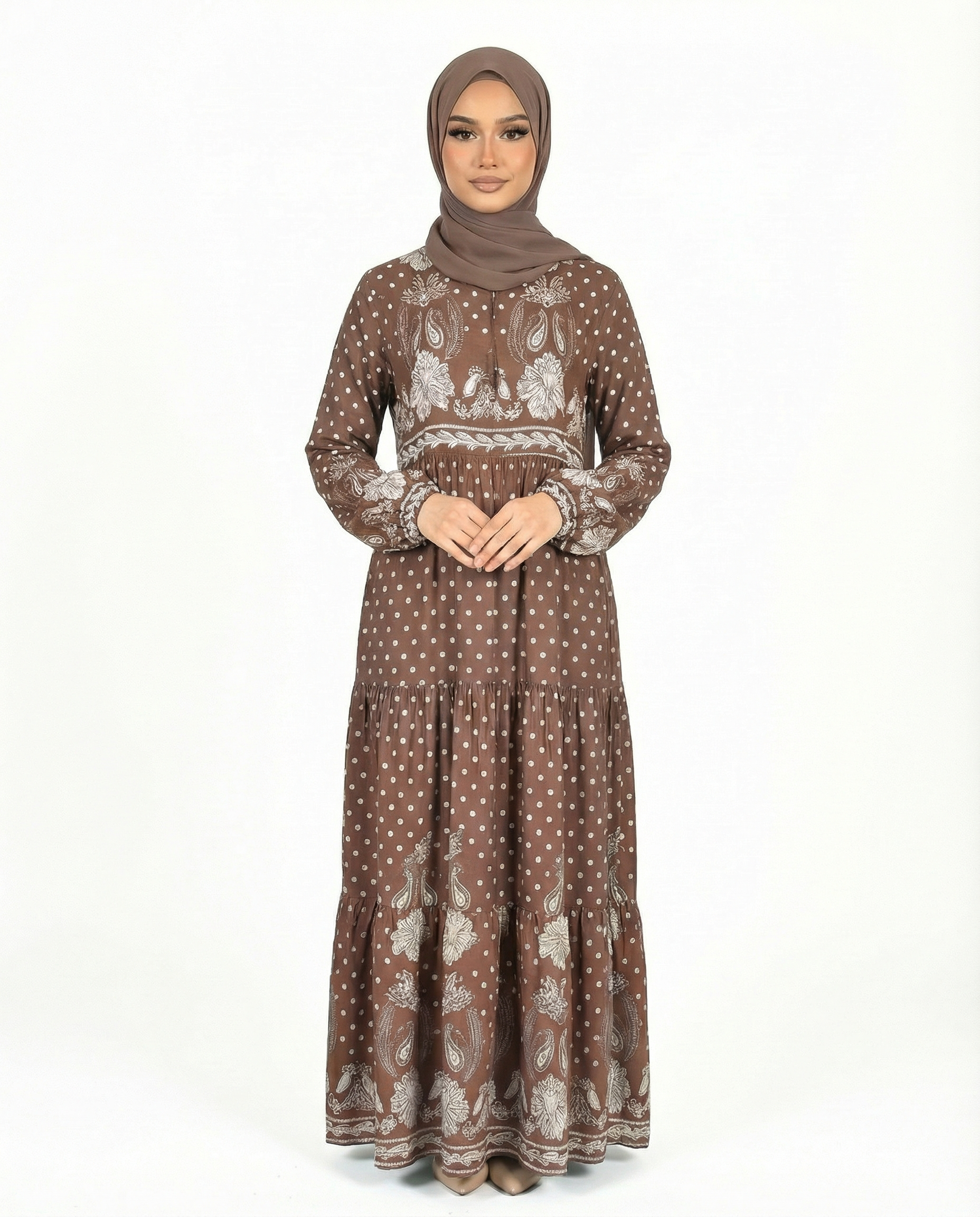 Licorice Bohemian Floral Modest Maxi Dress