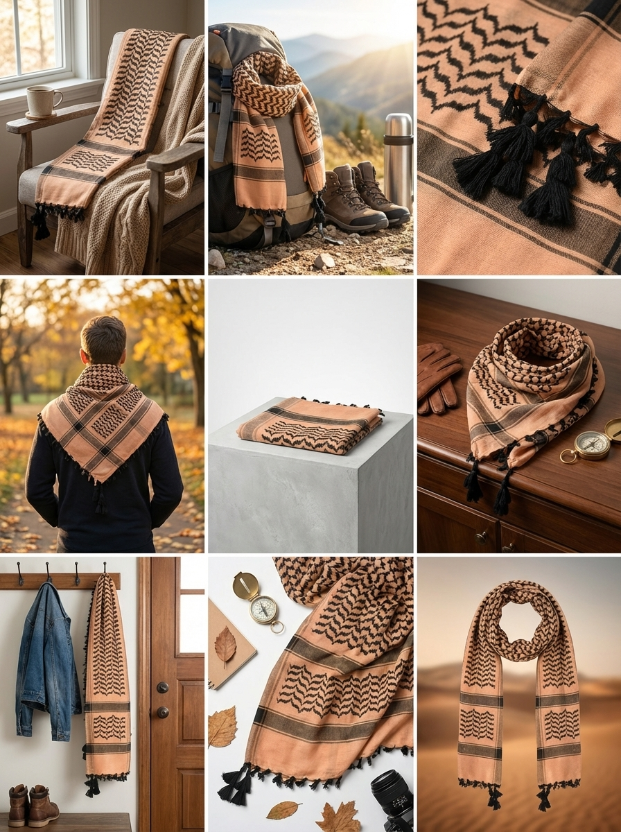 Turkish Coffee Keffiyeh Pattern Tassel Scarf