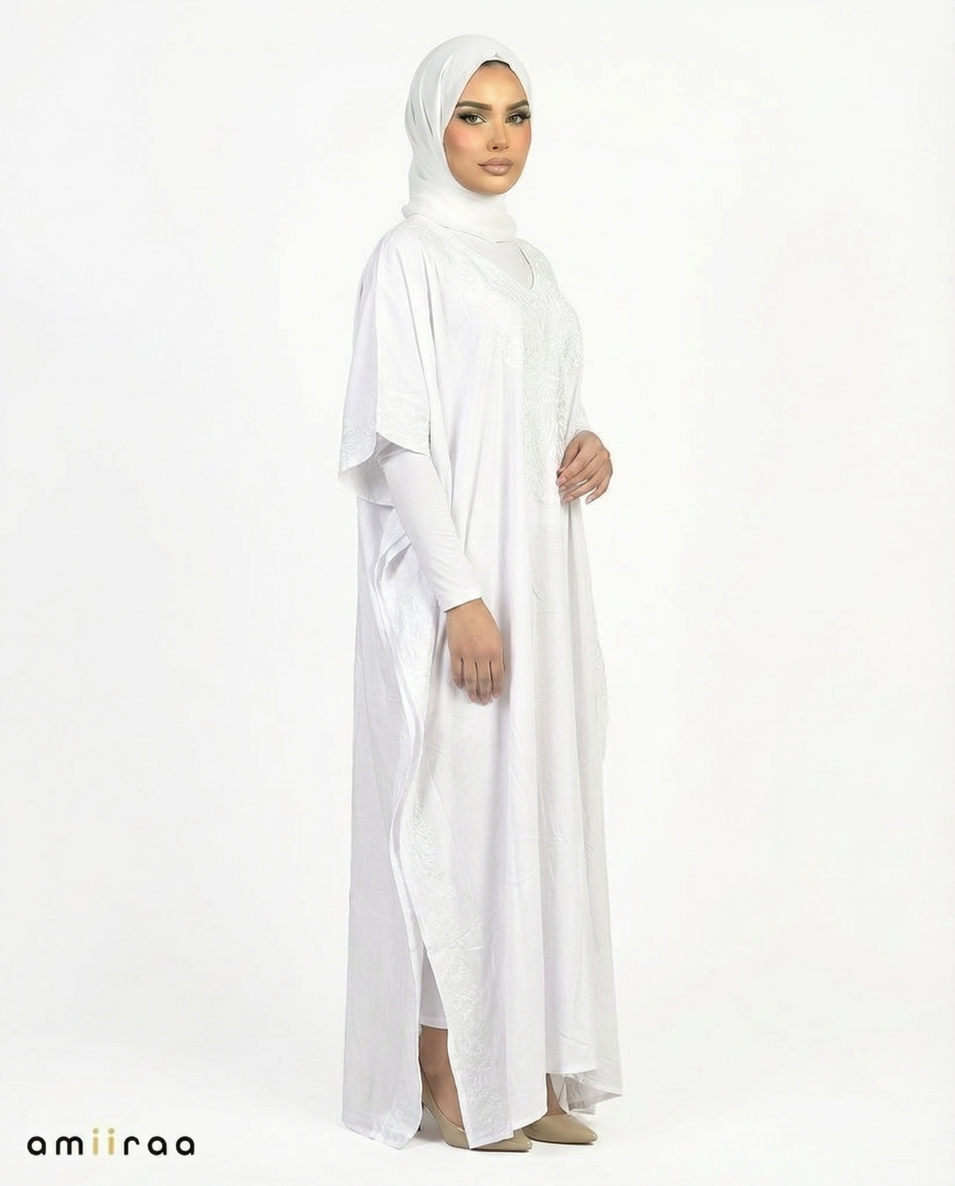 White Modest Flowy Kaftan