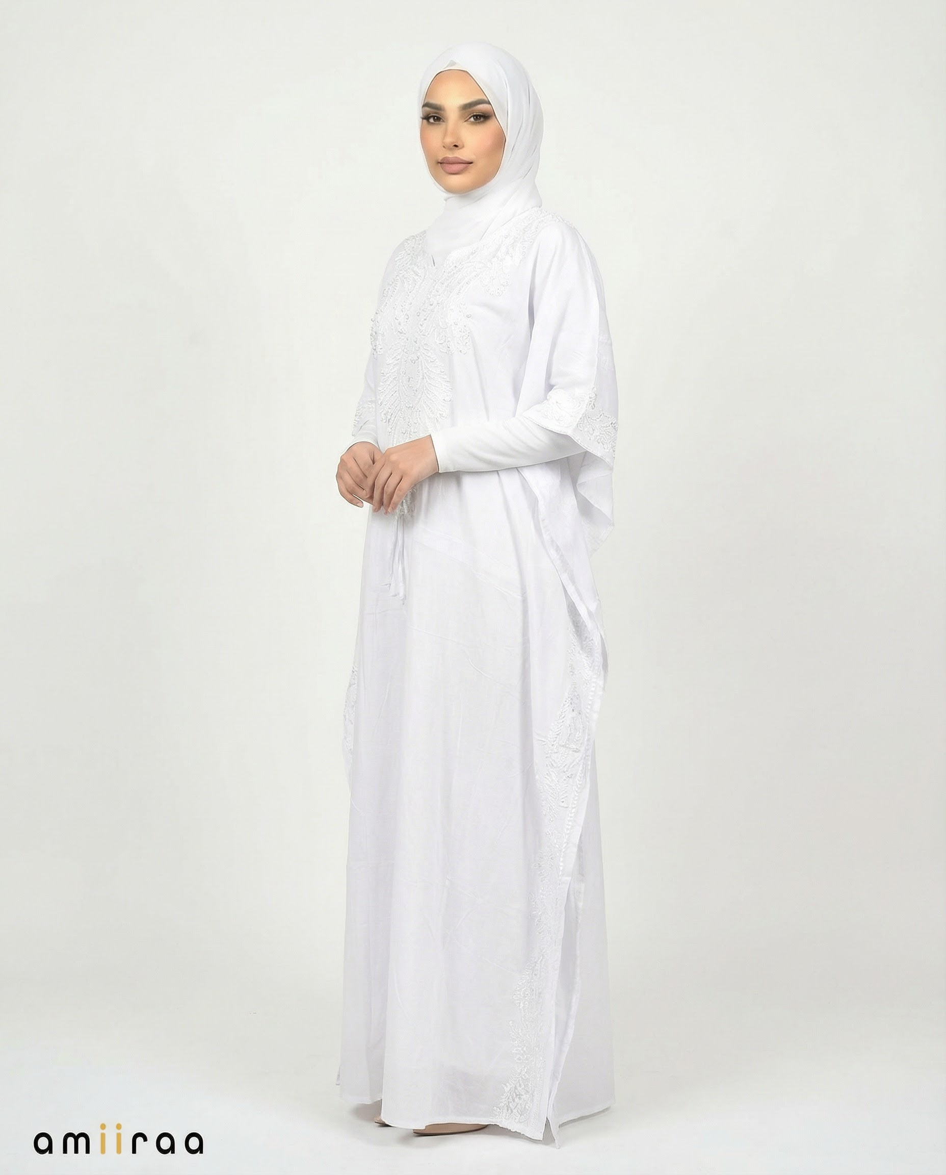 White Modest Flowy Kaftan