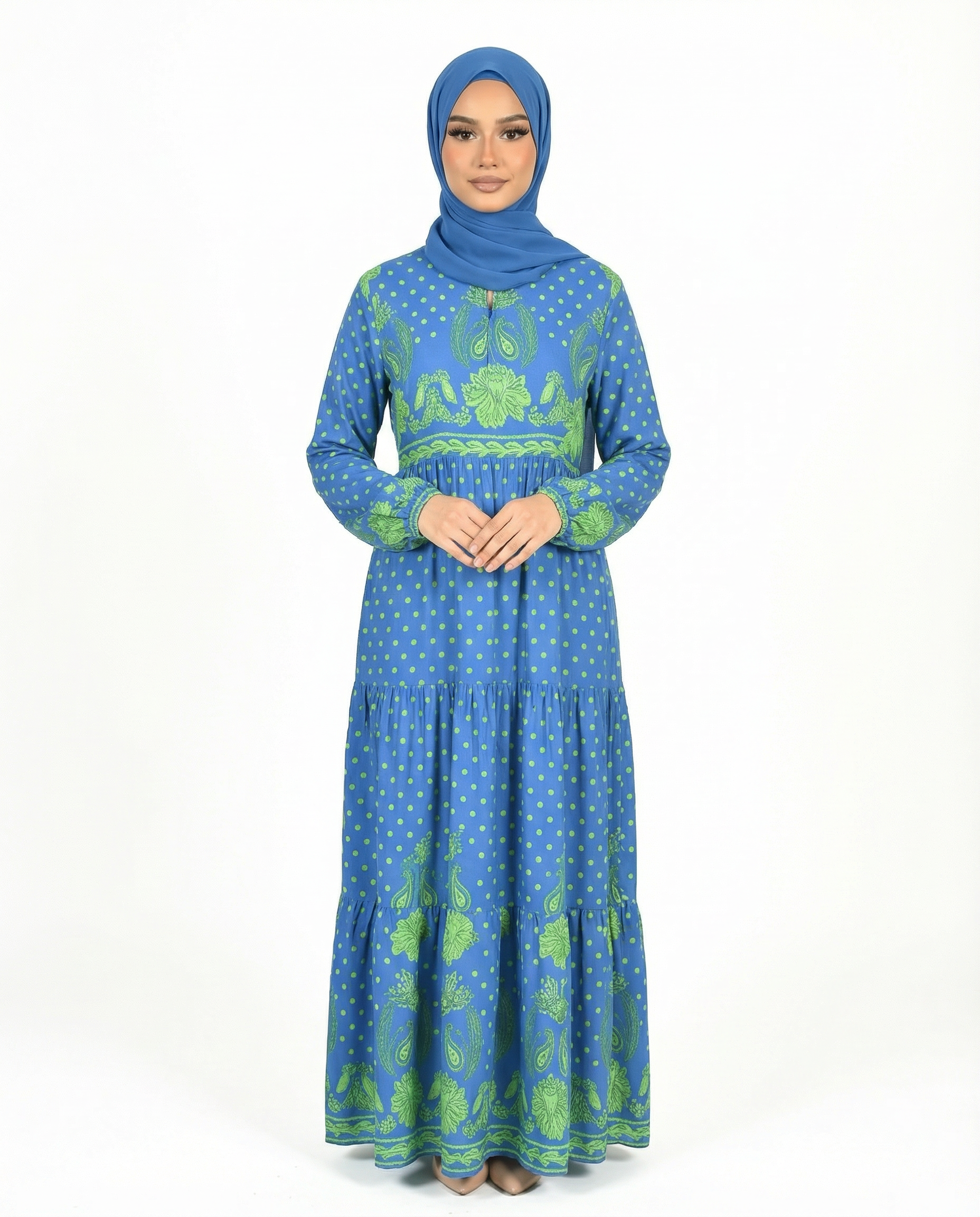 Sodalite Blue Bohemian Floral Modest Maxi Dress