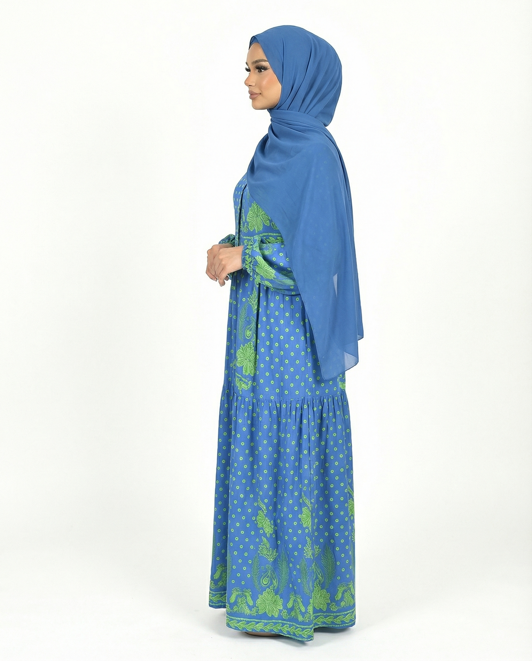 Sodalite Blue Bohemian Floral Modest Maxi Dress