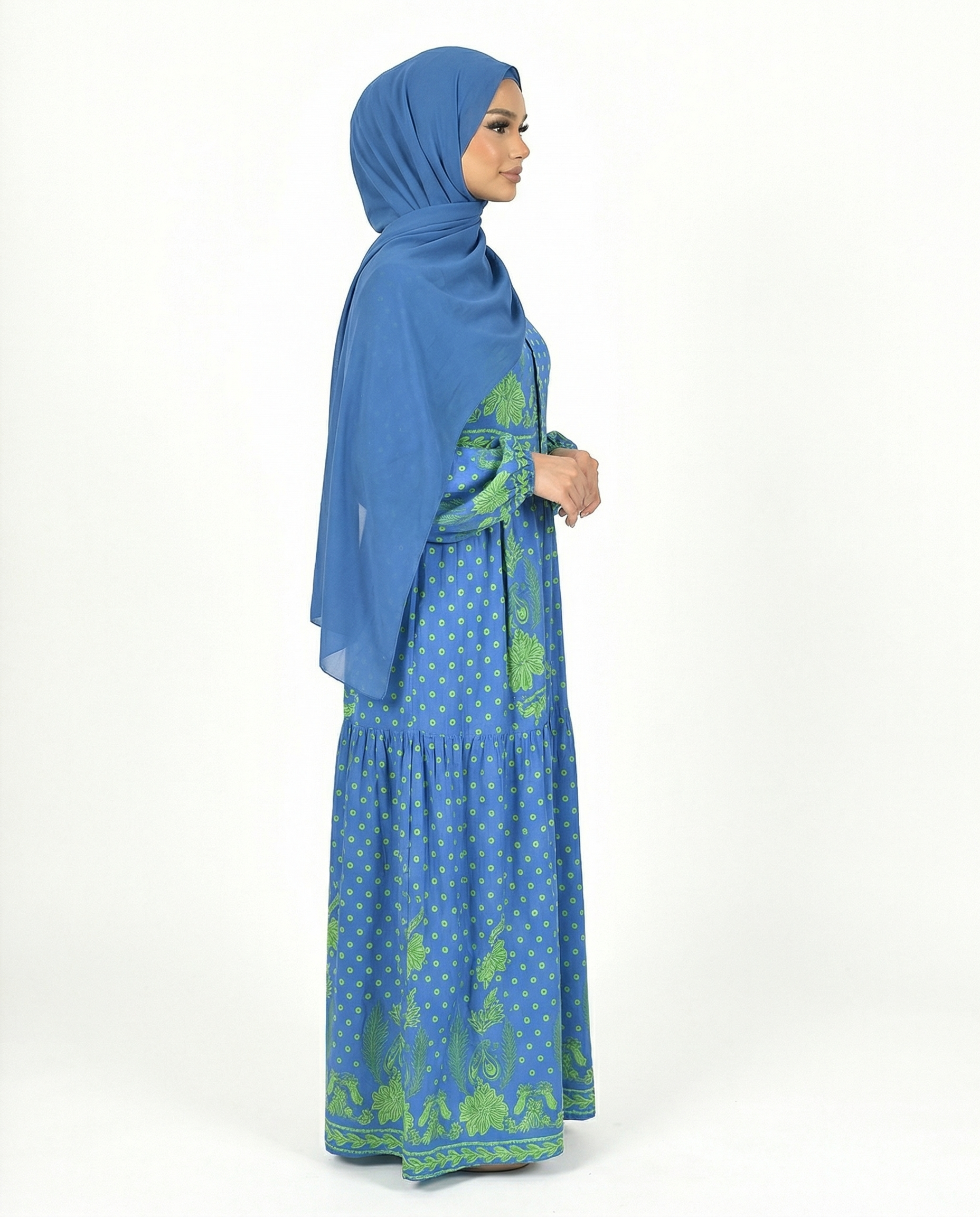 Sodalite Blue Bohemian Floral Modest Maxi Dress