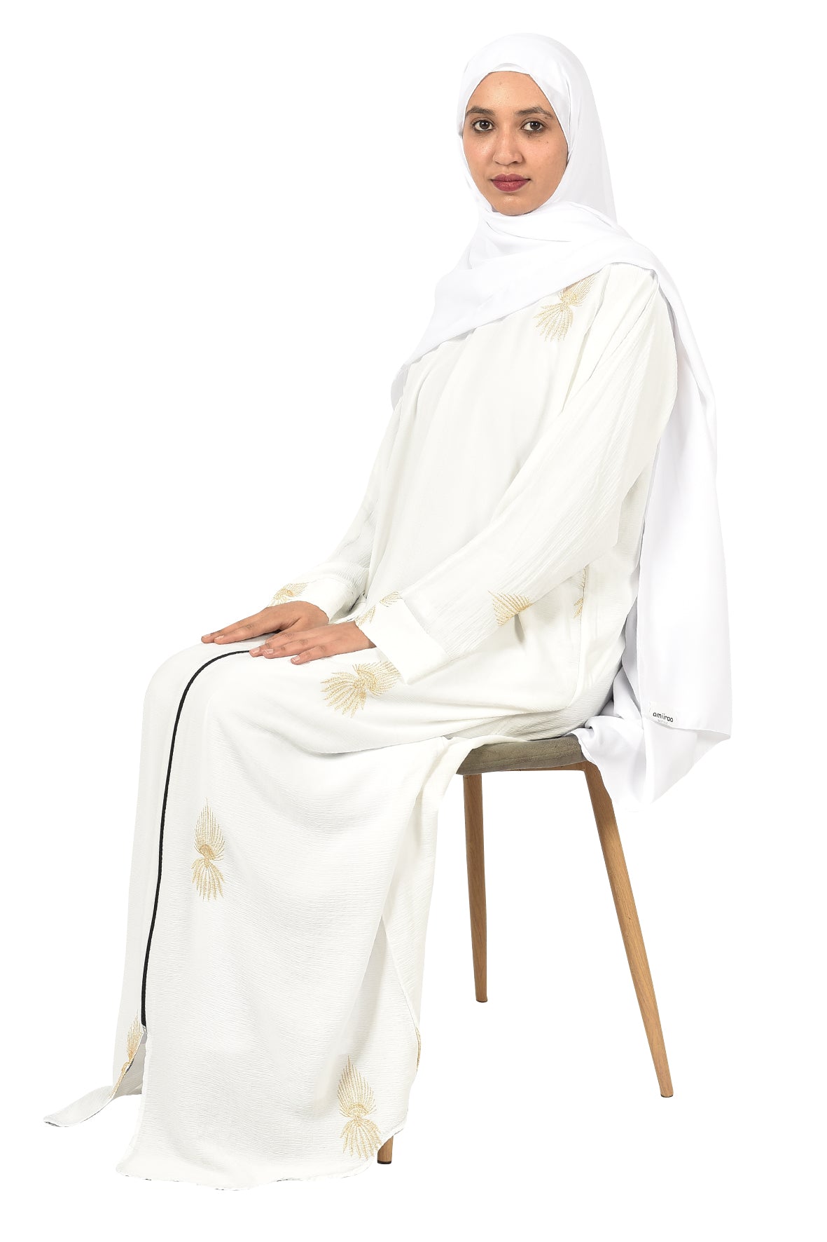 Elegant White Abaya with Gold Embroidery ( ladies abaya )