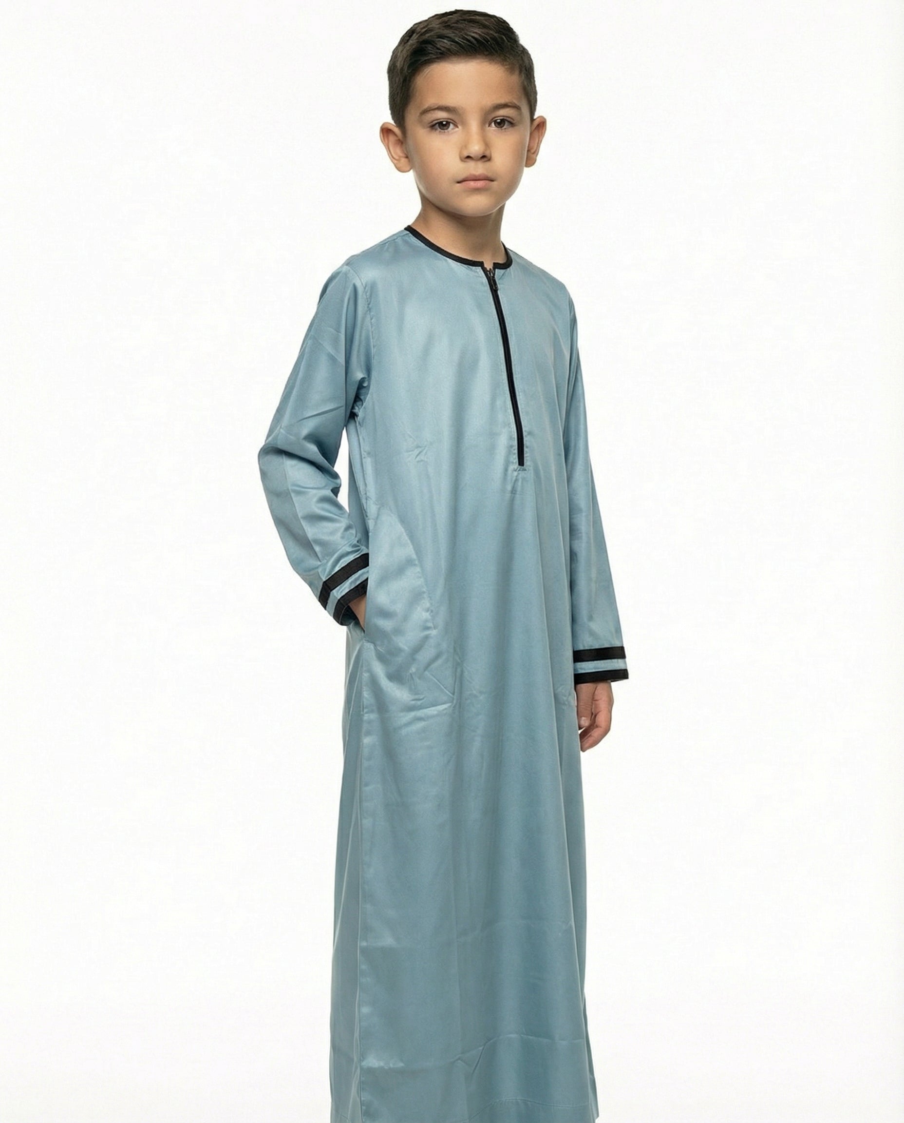 Canton Emirati Zip Thobe with Black Trim