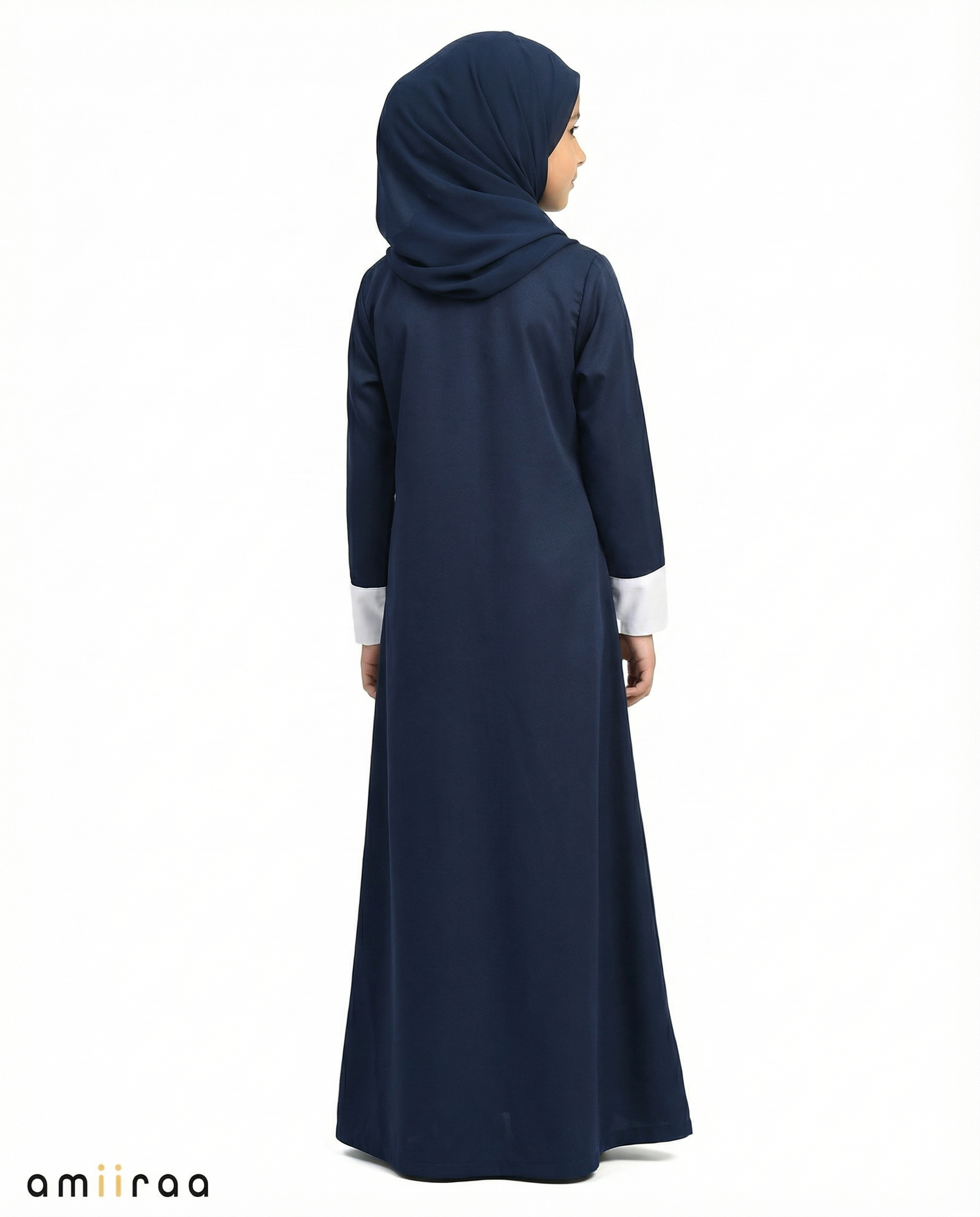 Black Iris Girls Elegant Open Abaya with Gold Trim Detailing