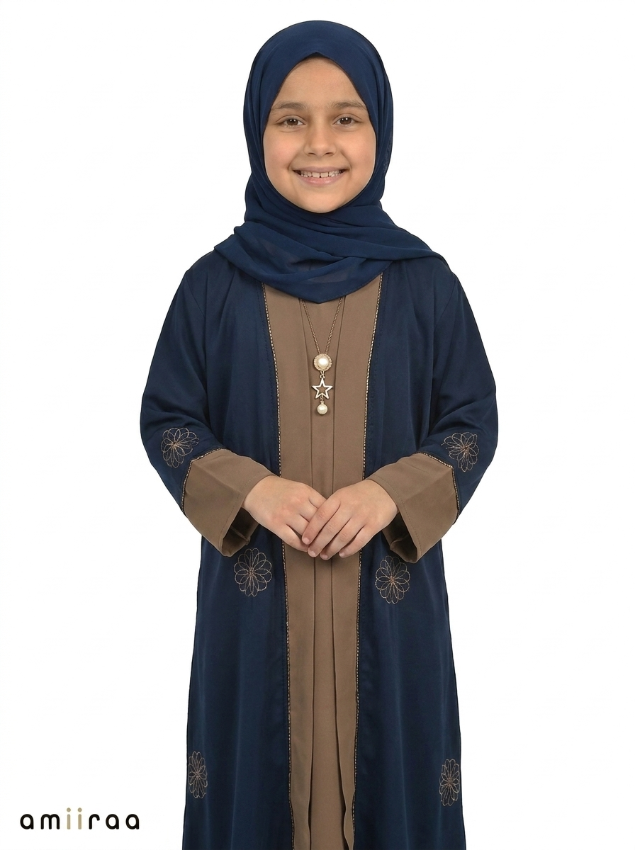 Titan Girls Saudi Abaya with Floral Embroidered Detailing