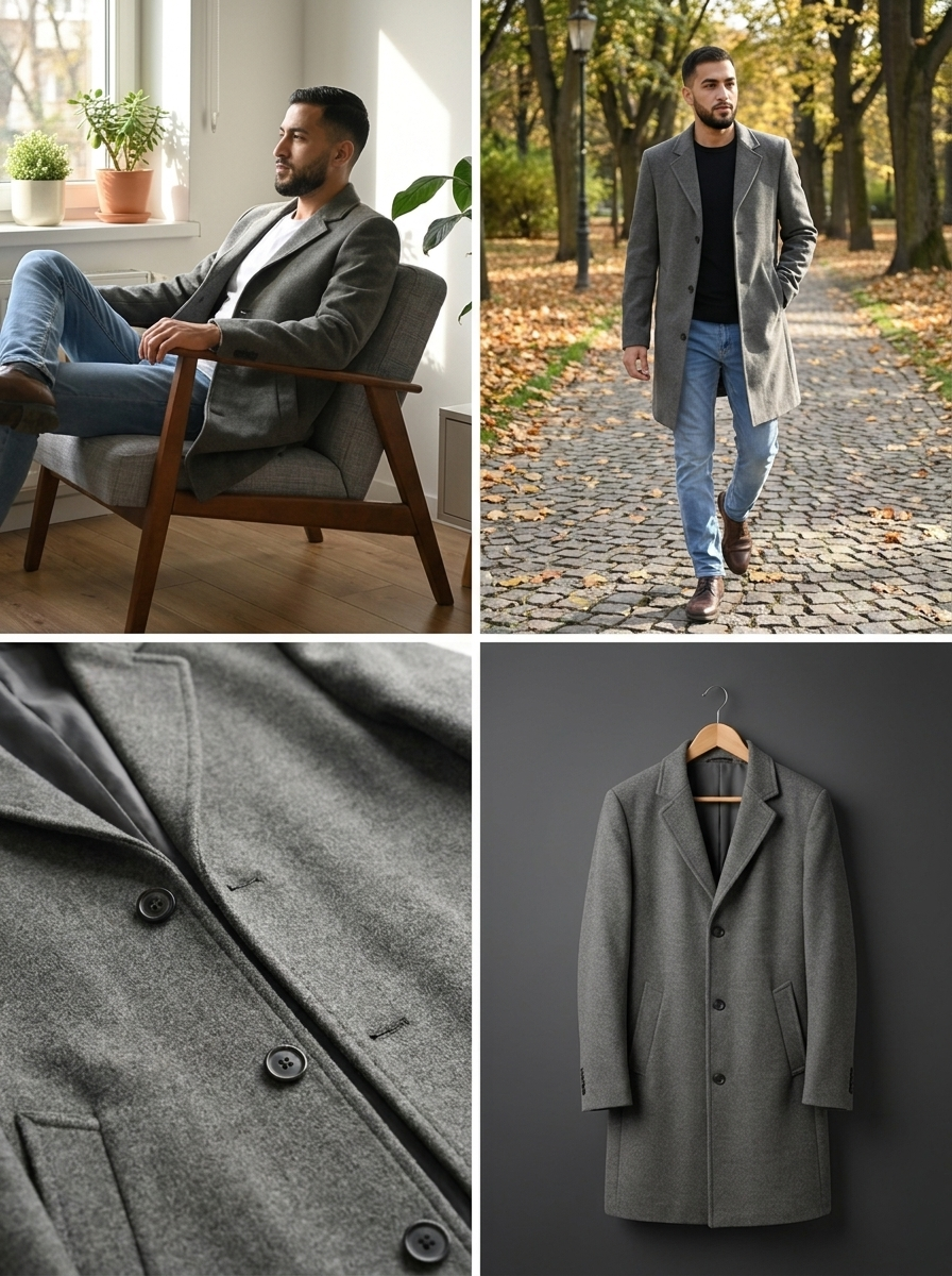Dark Shadow Men’s Premium Turkish Overcoat with Tailored Fit