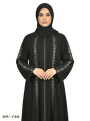 Harvest Gold Embroidered Front-Zip Abaya with Sleeve Detailing