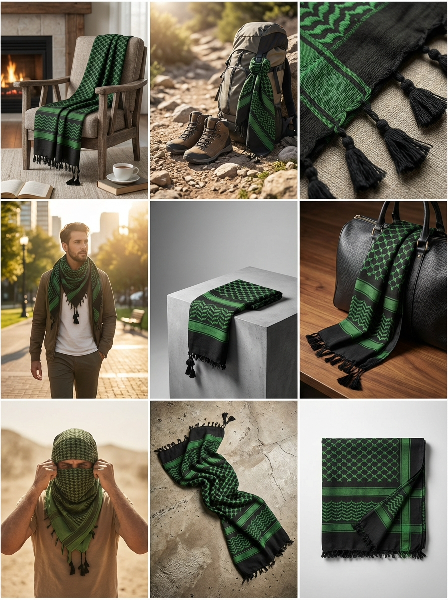 Cilantro Keffiyeh Pattern Tassel Scarf