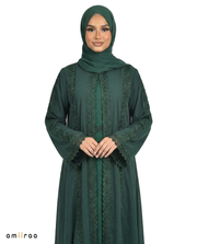 Lace Detailed 3 Piece Modest Chiffon Abaya Set - Botanical Garden