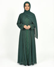 Lace Detailed 3 Piece Modest Chiffon Abaya Set - Botanical Garden