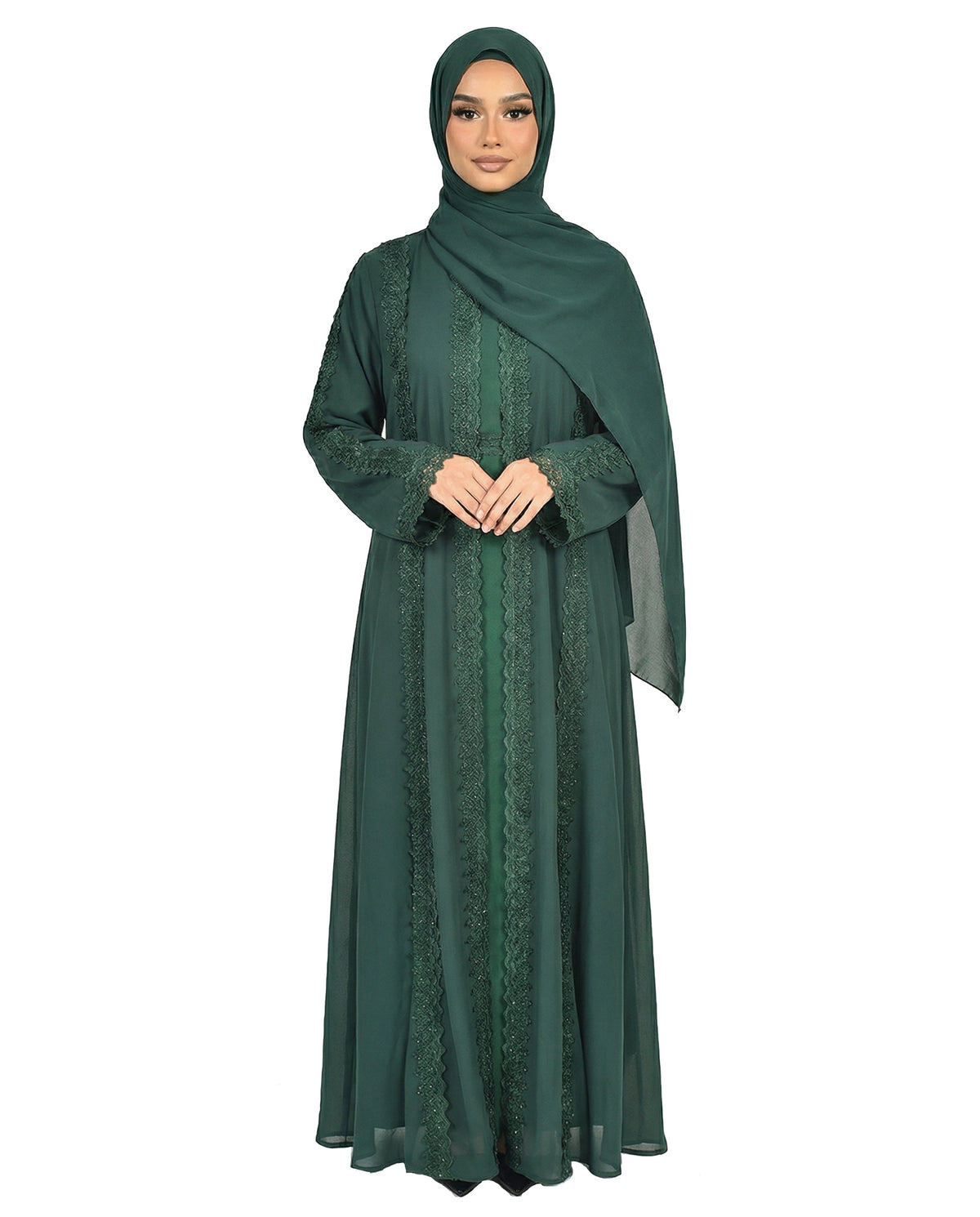 Botanical Garden Lace Detailed Panel Abaya