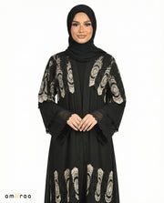 Tap Shoe Chiffon Abaya Set with Lace and Stone Detail and Ruffle Bell Sleeve