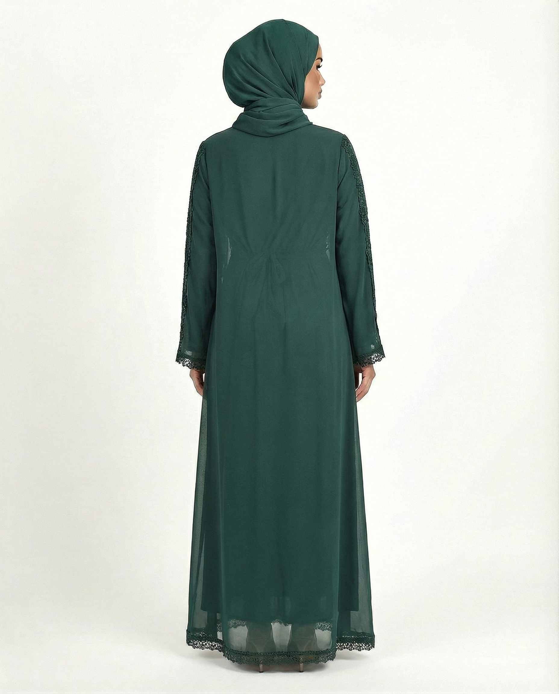 Lace Detailed 3 Piece Modest Chiffon Abaya Set - Botanical Garden