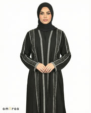 Anthracite Stone Embellished 2 Piece Abaya with Belt