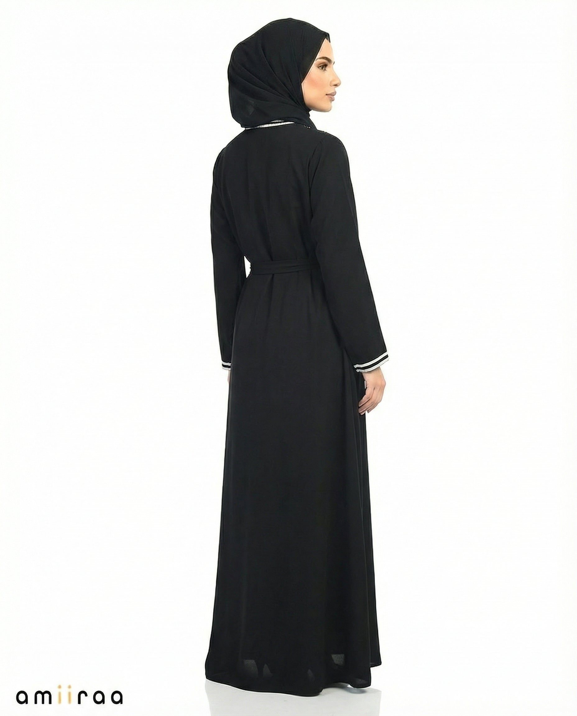 Anthracite Stone Embellished 2 Piece Abaya with Belt