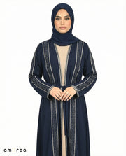 Stone Embellished 2 Piece Abaya with Belt - Dress Blues