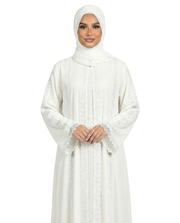 Lace Detailed 3 Piece Modest Chiffon Abaya Set - Bit of Blue