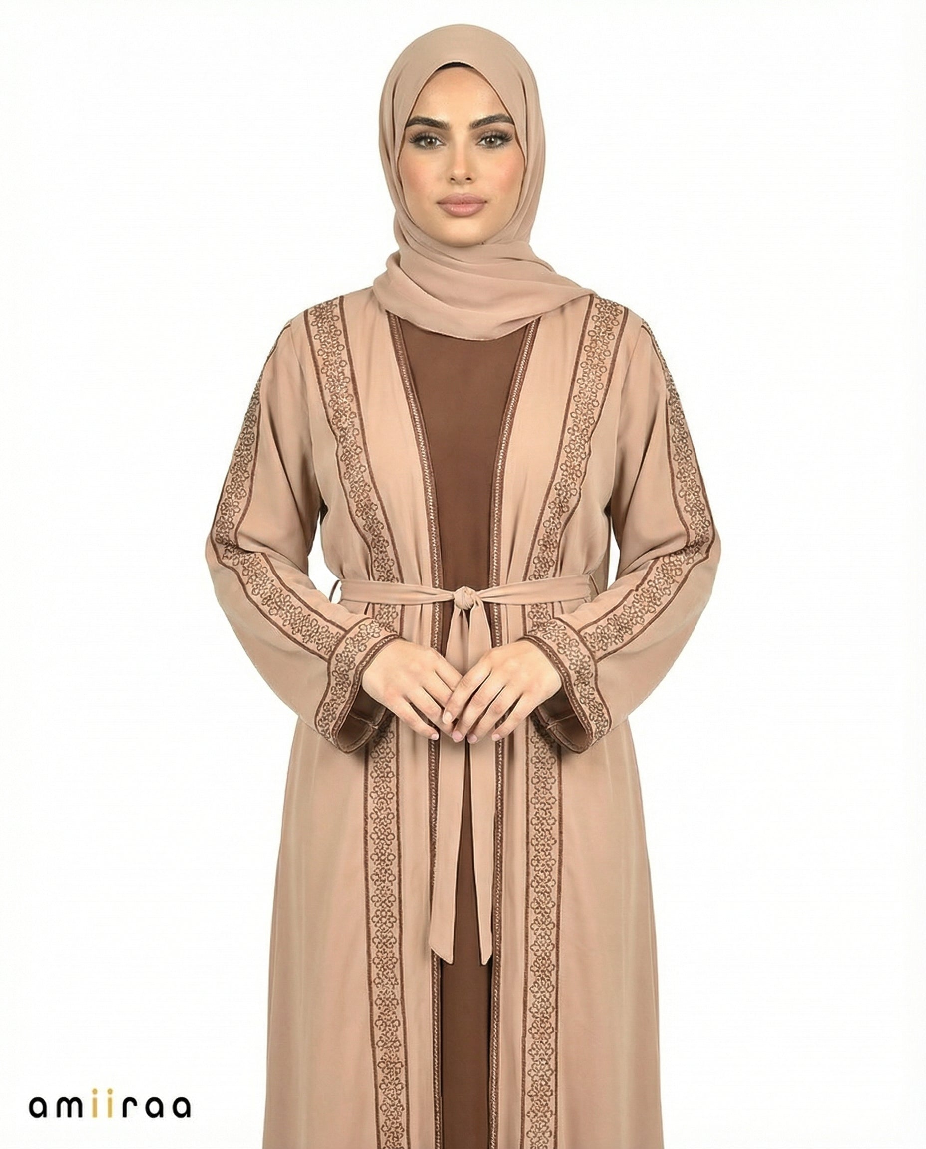 Mermaid Stone Embellished 2 Piece Abaya with Belt