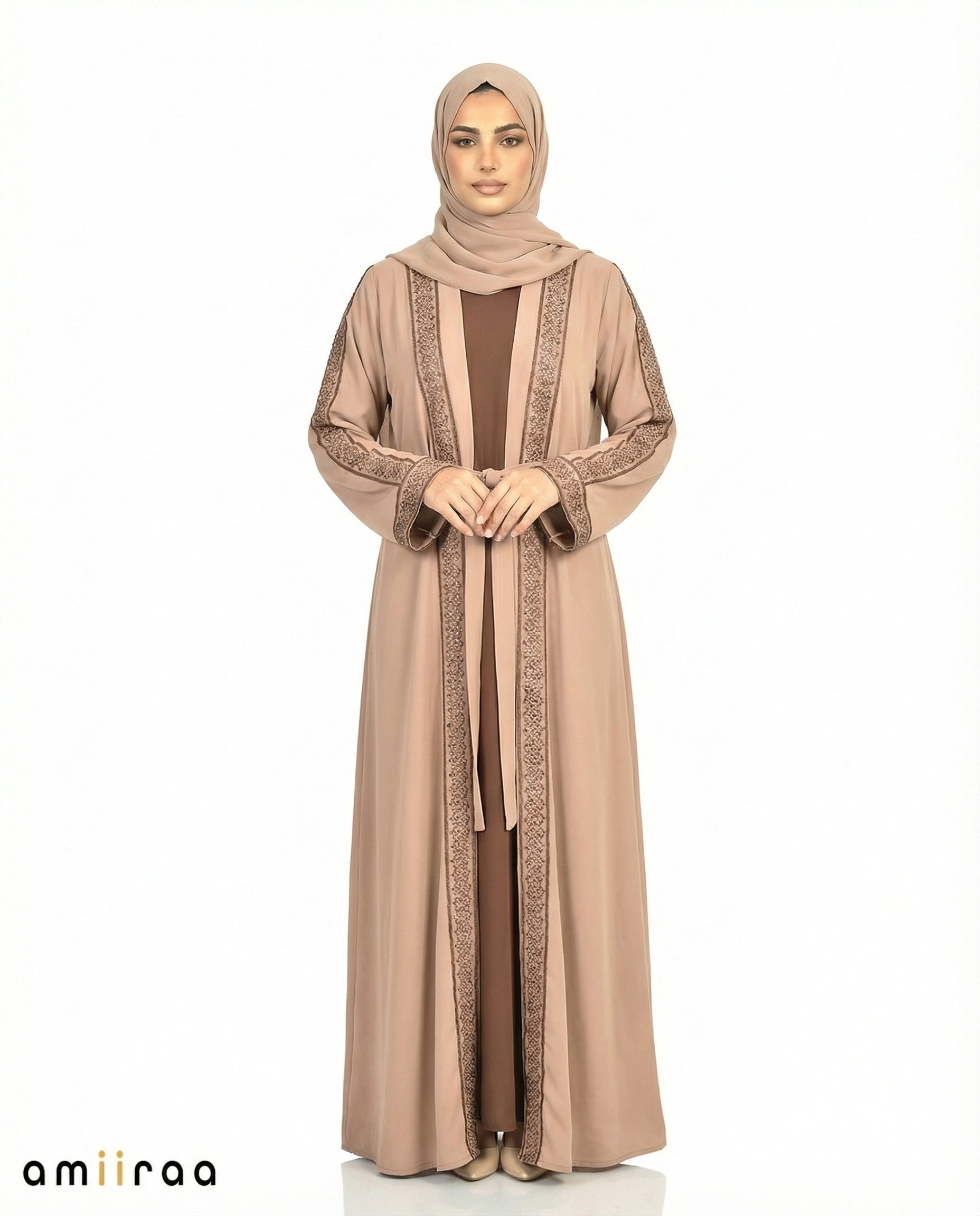 Mermaid Stone Embellished 2 Piece Abaya with Belt