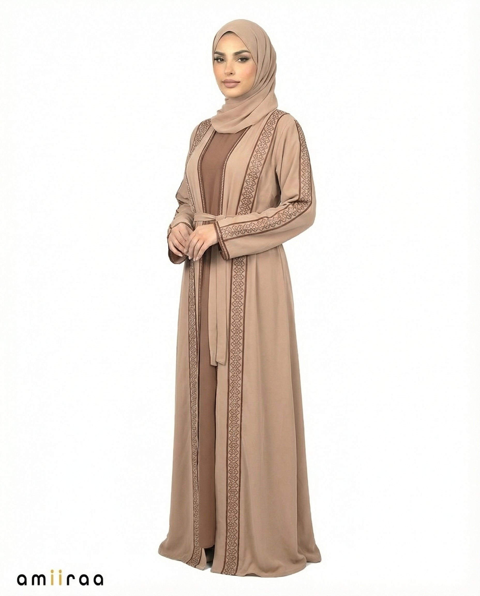 Stone Embellished 2 Piece Abaya with Belt - Mermaid