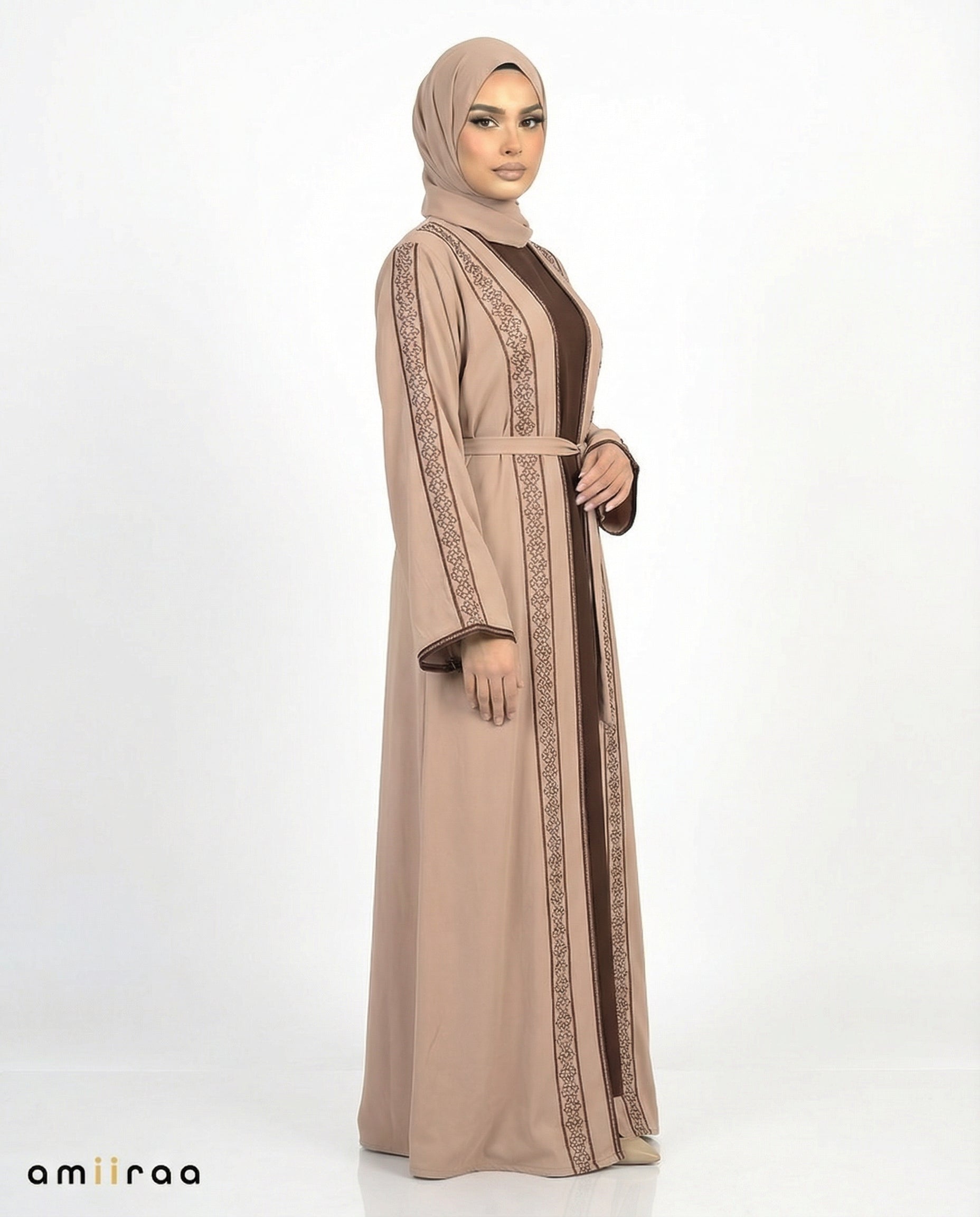 Mermaid Stone Embellished 2 Piece Abaya with Belt