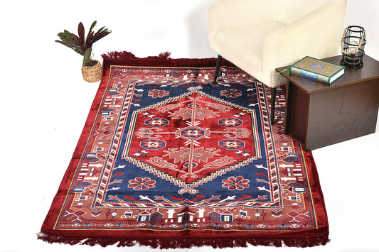 Traditional Home Carpet with Geometric Design  blue – Red  (home mats )