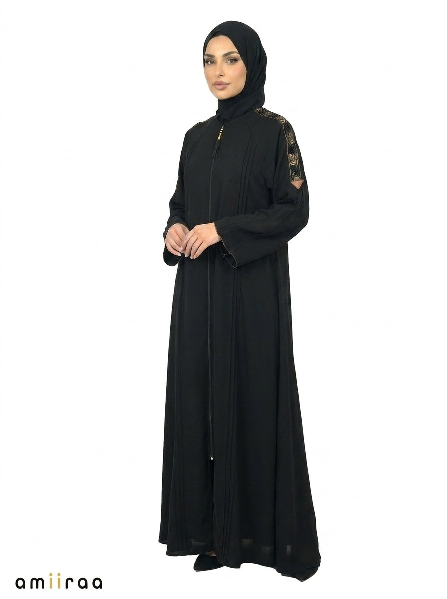 Harvest Gold Detailed Embroidered Abaya Pleated Sleeve Cuffs