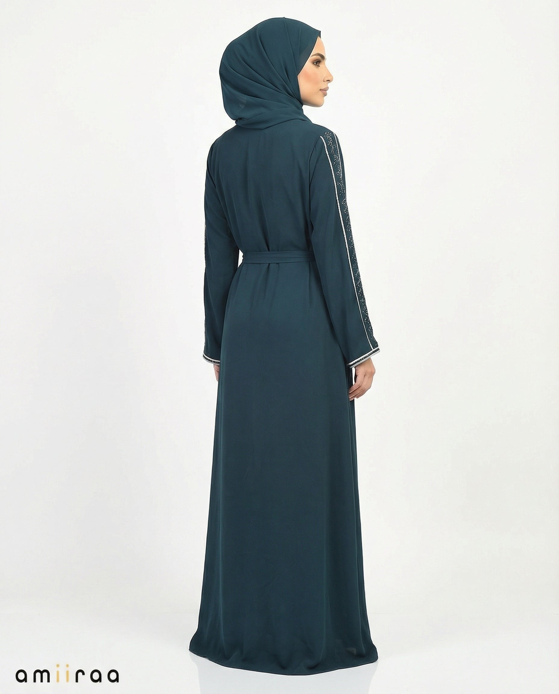 Reflecting Pond Stone Embellished 2 Piece Abaya with Belt