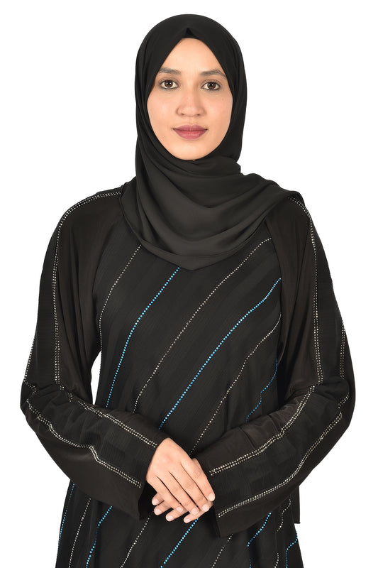 Modern Black Abaya with Elegant Diagonal Stripes ( ladies abaya )