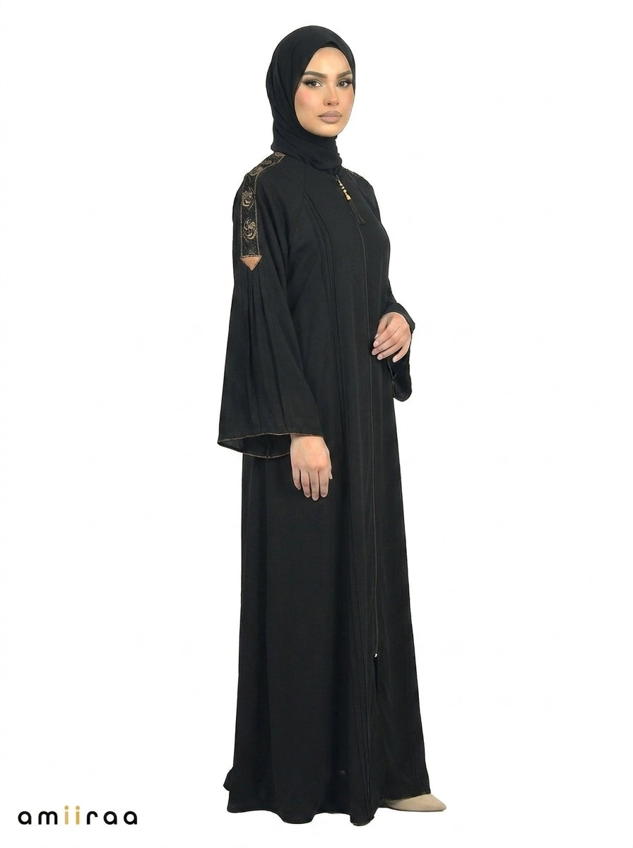 Harvest Gold Detailed Embroidered Abaya Pleated Sleeve Cuffs