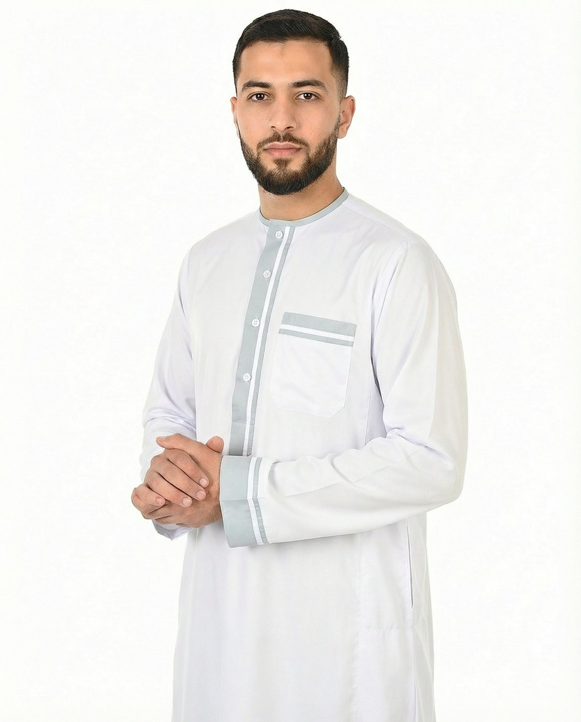 Brilliant White Luxury Double Trim Thobe