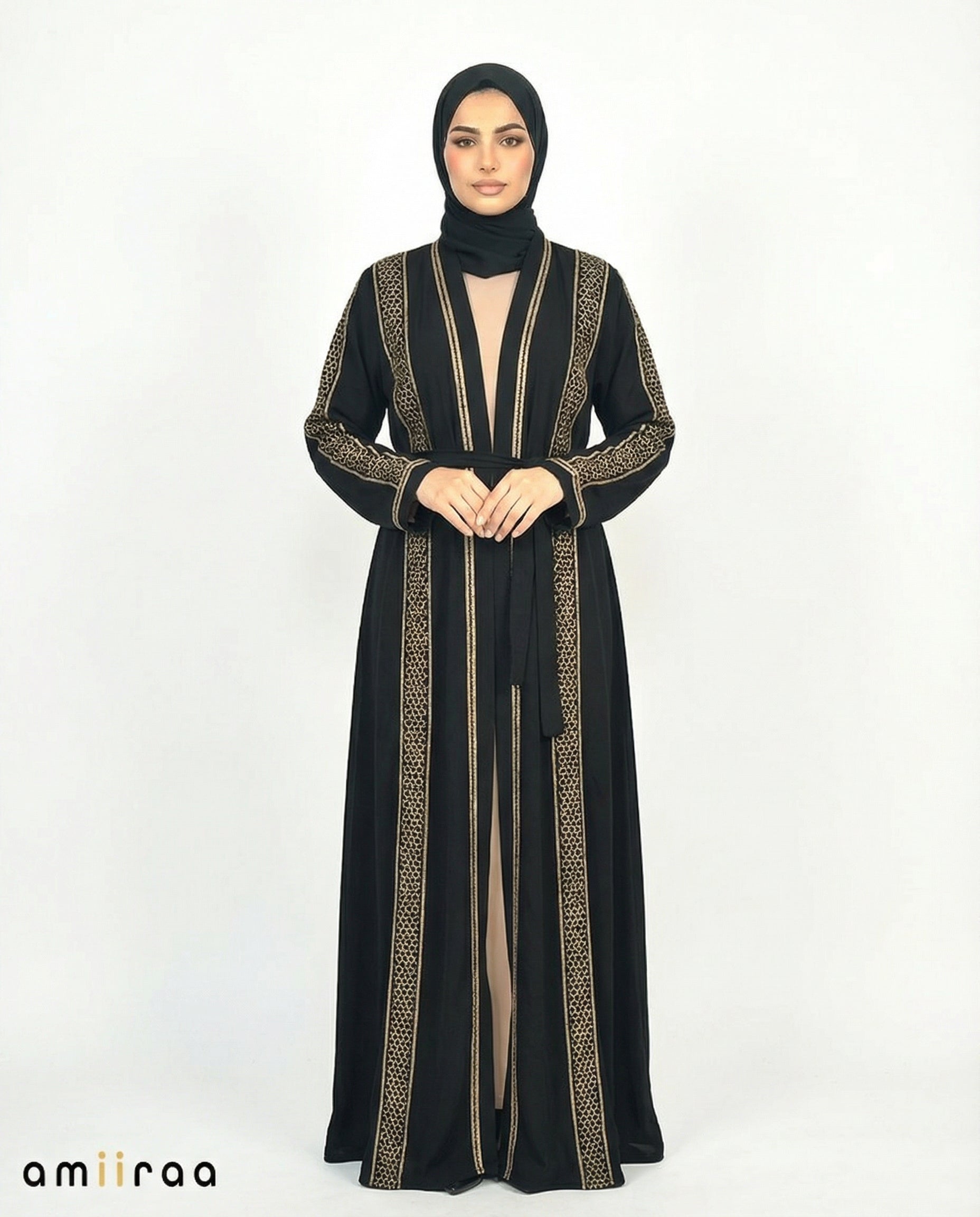 Fallen Rock Stone Embellished 2 Piece Abaya with Belt