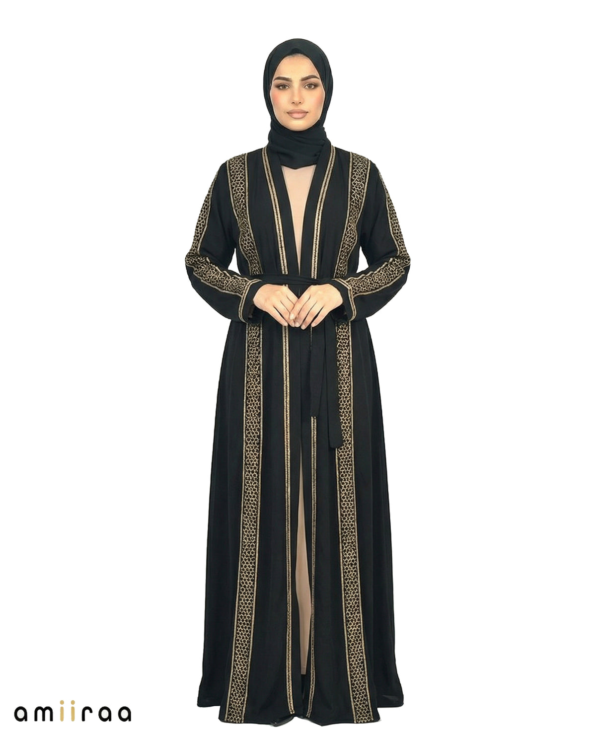 Fallen Rock Stone Embellished 2 Piece Abaya with Belt