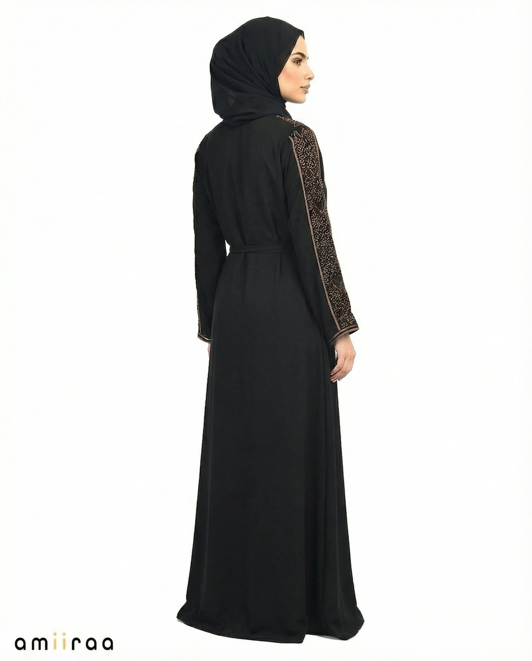 Fallen Rock Stone Embellished 2 Piece Abaya with Belt