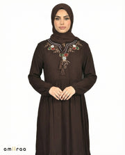 Licorice Floral Embroidered Tassel Tie Viscose Tiered Maxi Dress