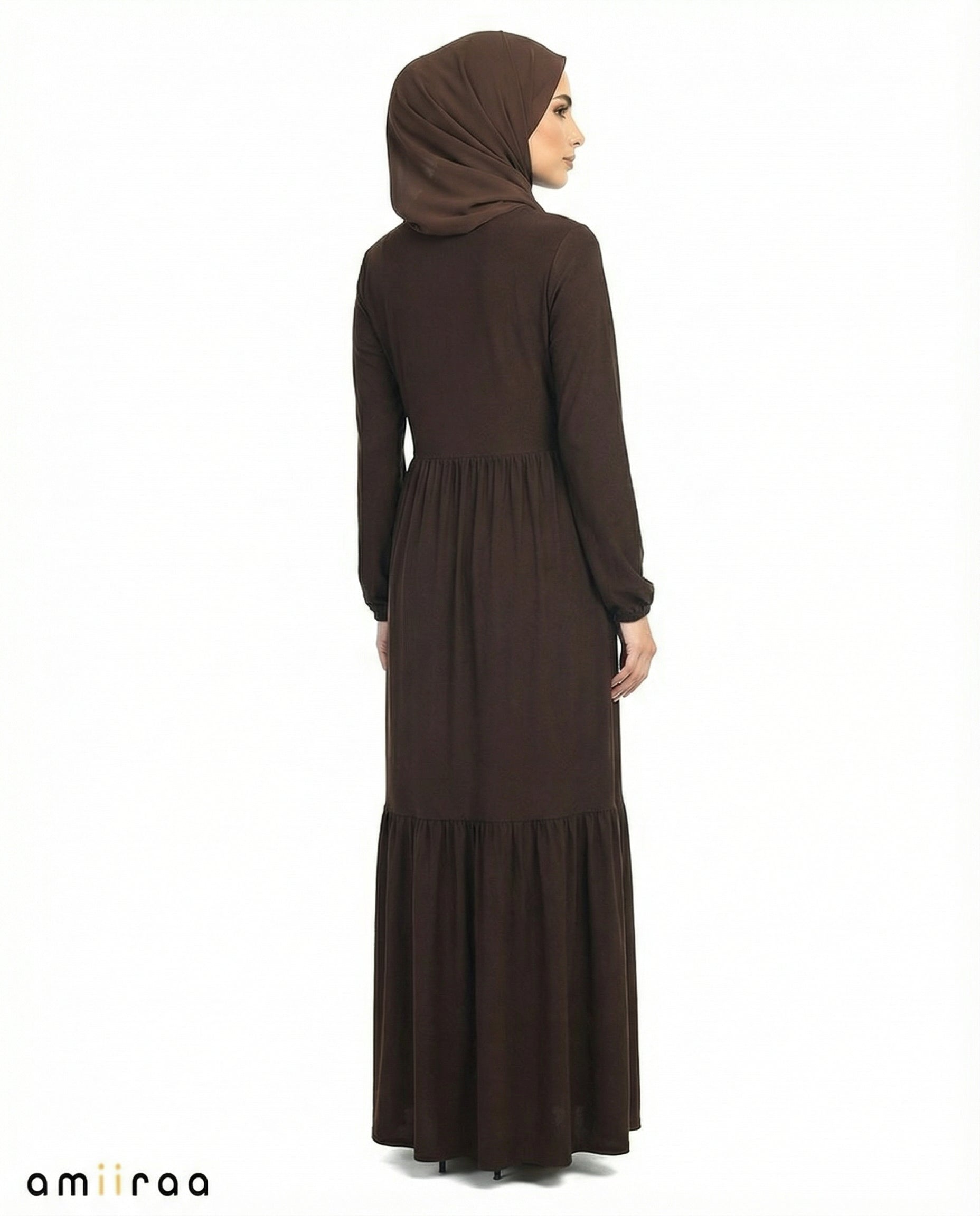 Licorice Floral Embroidered Tassel Tie Viscose Tiered Maxi Dress