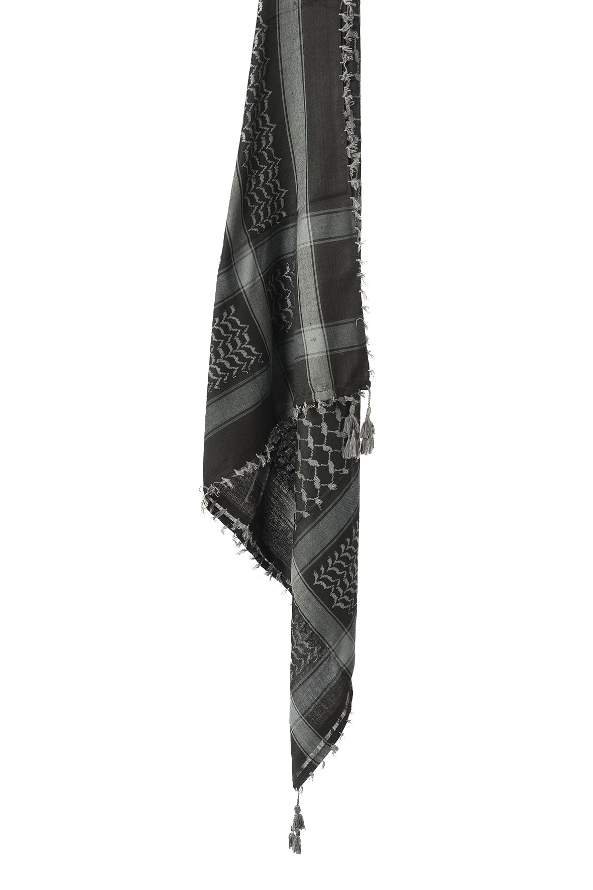 Black Beauty Keffiyeh Pattern Tassel Scarf