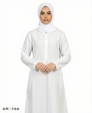 Brilliant White Classic Modest Zip-Front Ladies Ihram Dress