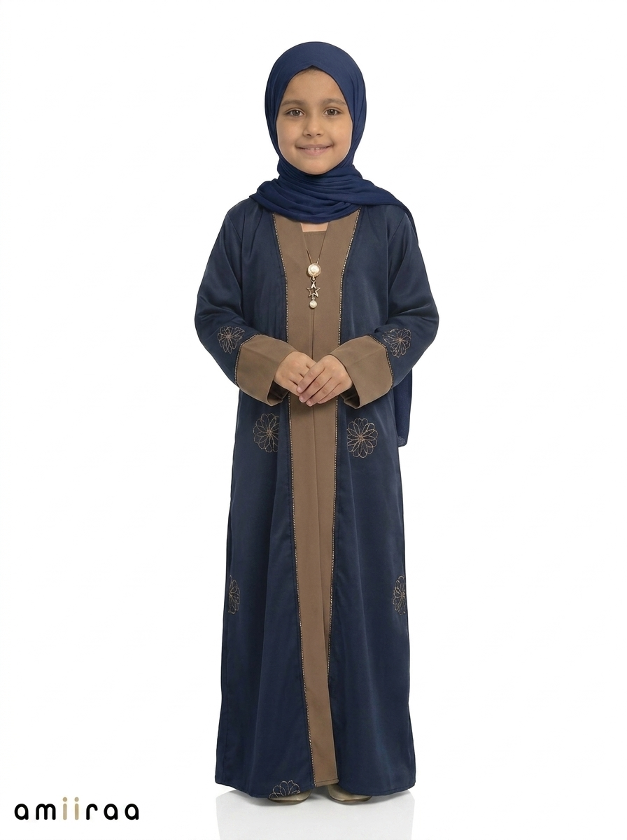 Titan Girls Saudi Abaya with Floral Embroidered Detailing