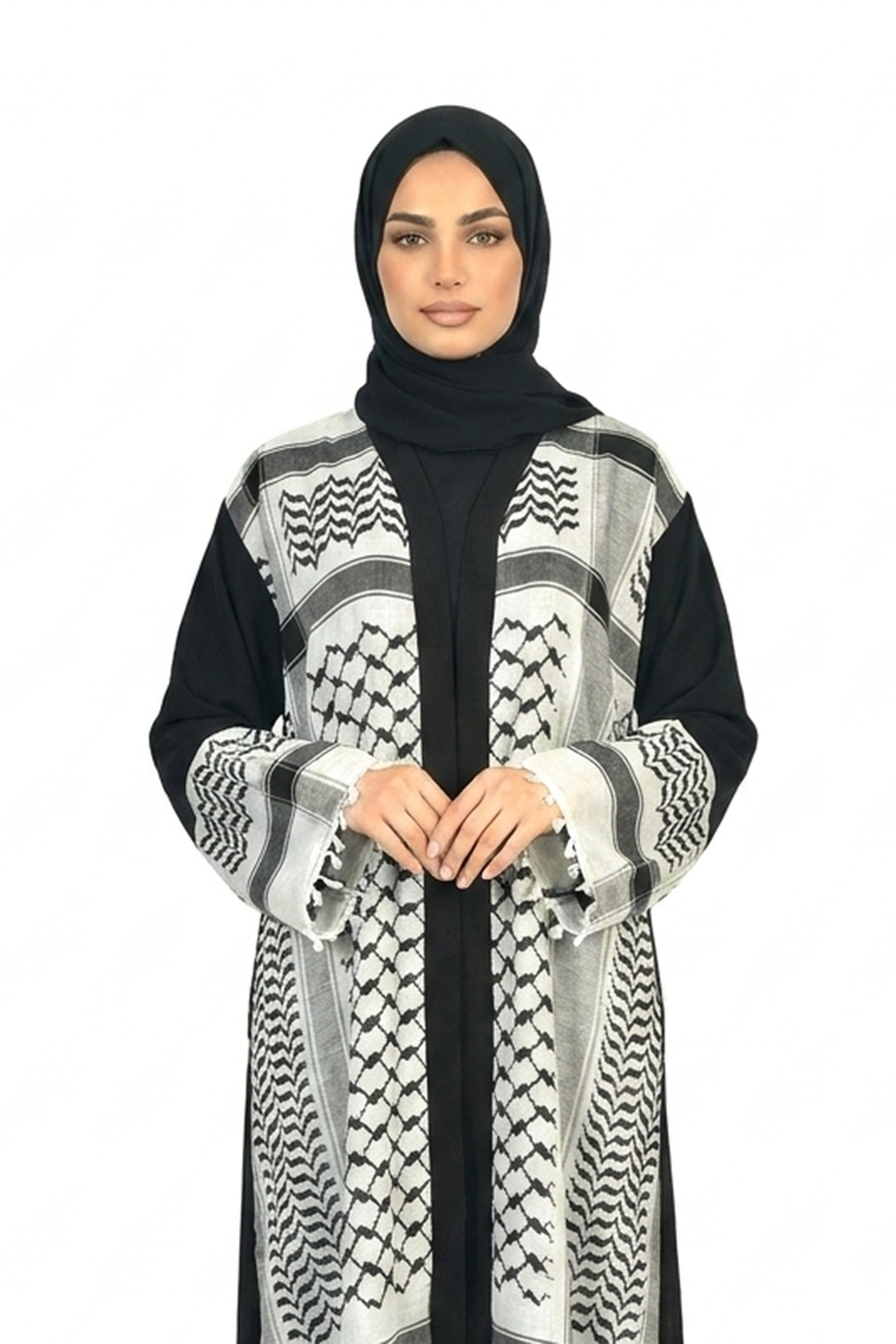 Women’s Elegant Keffiyeh Inspired Black Abaya
