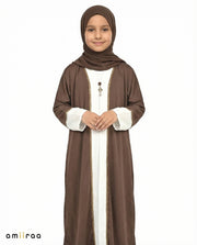 Coffee Quaetz Elegant Open Abaya with Gold Trim Detailing