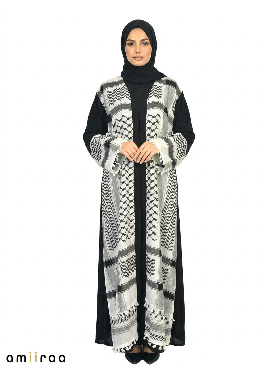 Women’s Elegant Keffiyeh Inspired Black Abaya