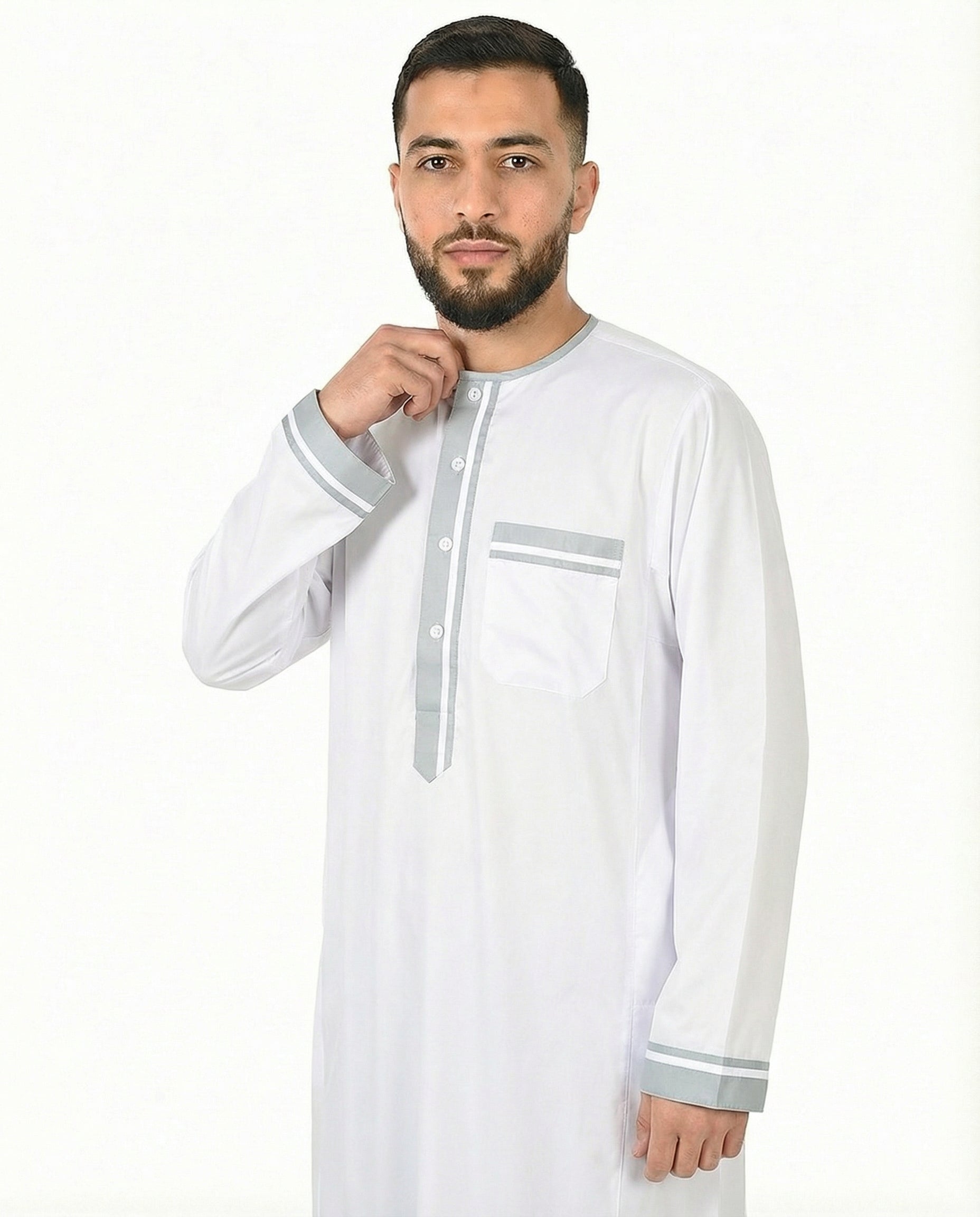 Brilliant White Luxury Double Trim Thobe