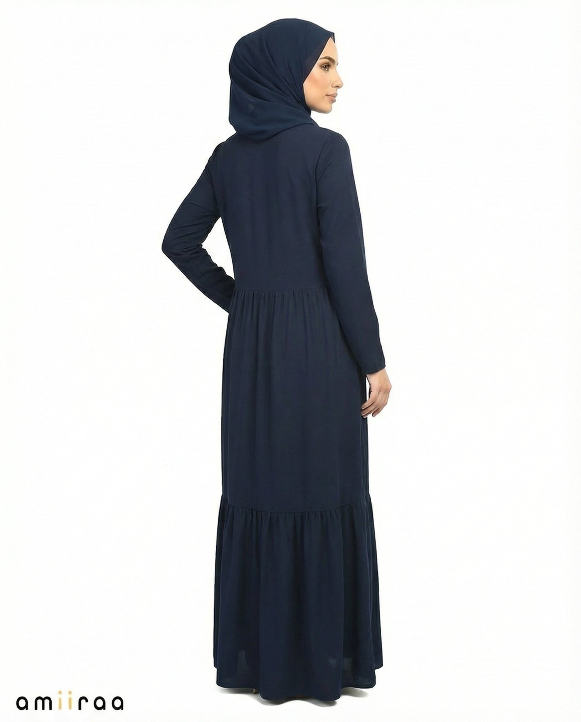 Navy Blazer Floral Embroidered Tassel Tie Viscose Tiered Maxi Dress