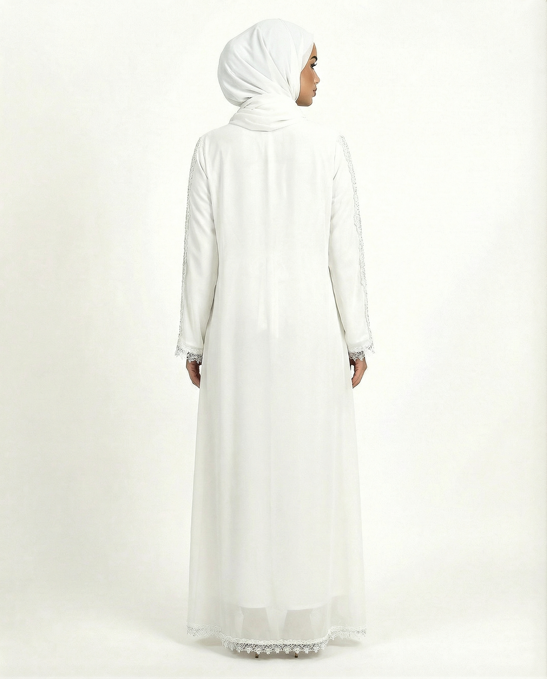 Lace Detailed 3 Piece Modest Chiffon Abaya Set - Bit of Blue