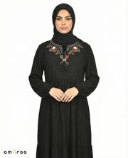 Tap Shoe Floral Embroidered Tassel Tie Viscose Tiered Maxi Dress